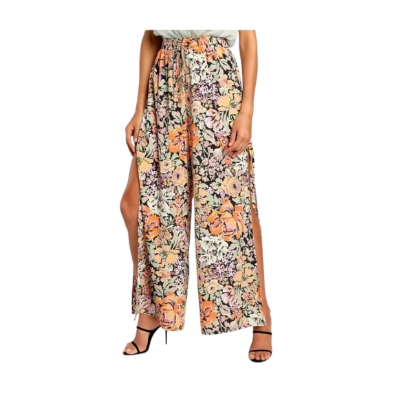 Lulus Womens Capture The Blooms Colorful Floral Wide Leg Slit Palazzo Pants XS - Picture 1 of 11